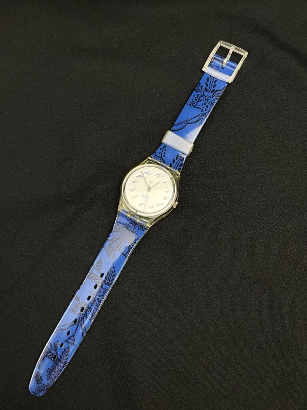 Swatch Swiss 1992 Vintage Blue Floral GK126 W/Battery Tested